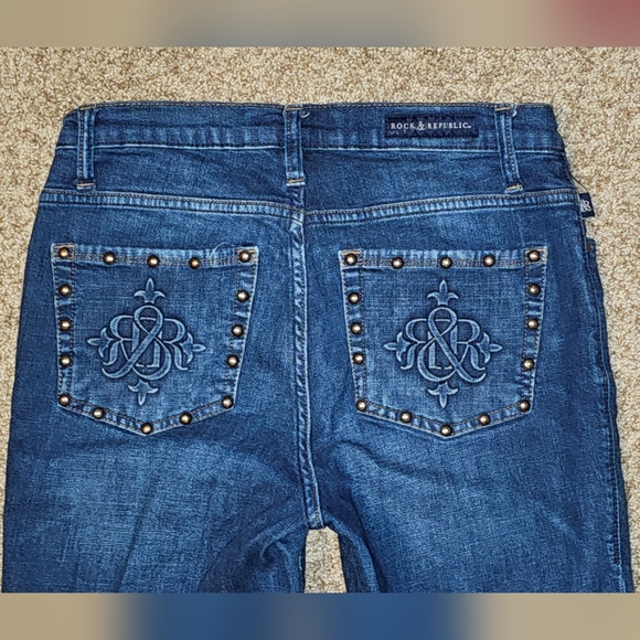Womens ROCK & REPUBLIC "Kassandra" Dark Distressed Denim Jeans size 10 (30x30) - Picture 10 of 15